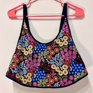 RARE Free People FP movement Floral Embroidered Crop top tank cami black MEDIUM